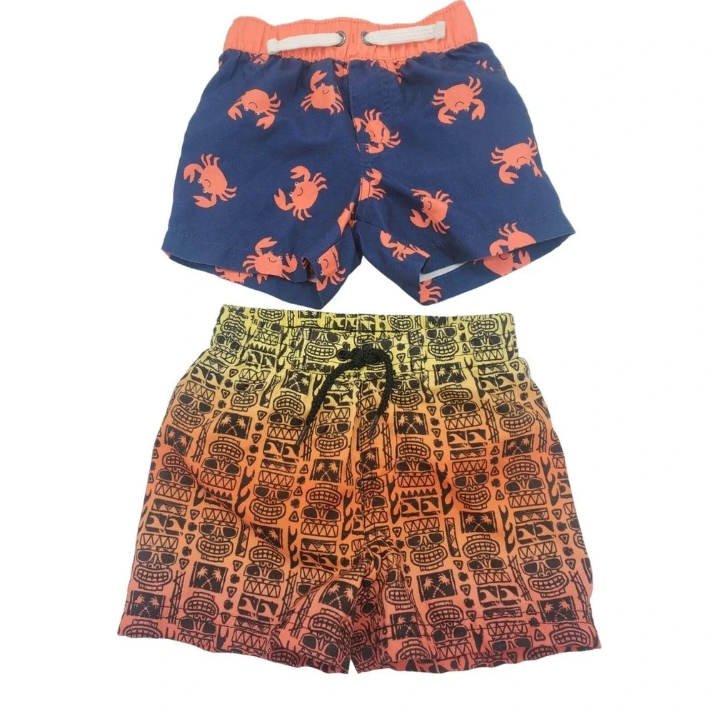 Carters‎ & Koala Baby Infant Boys Swim Trunks 6 Months Crab Tiki Print Swim Wear